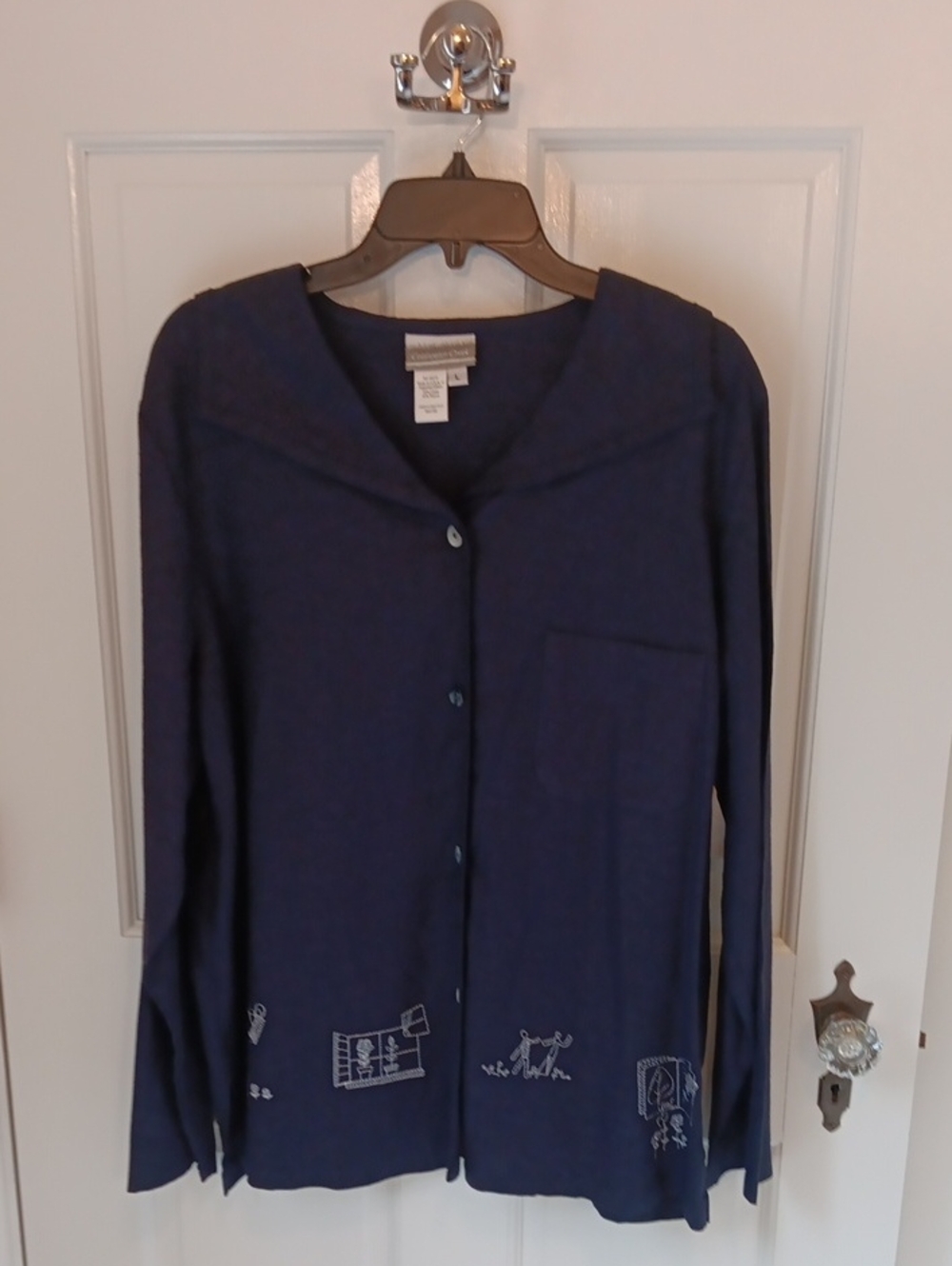 Coldwater Creek Blue Linen Rayon Novelty Embroidered Jacket Large